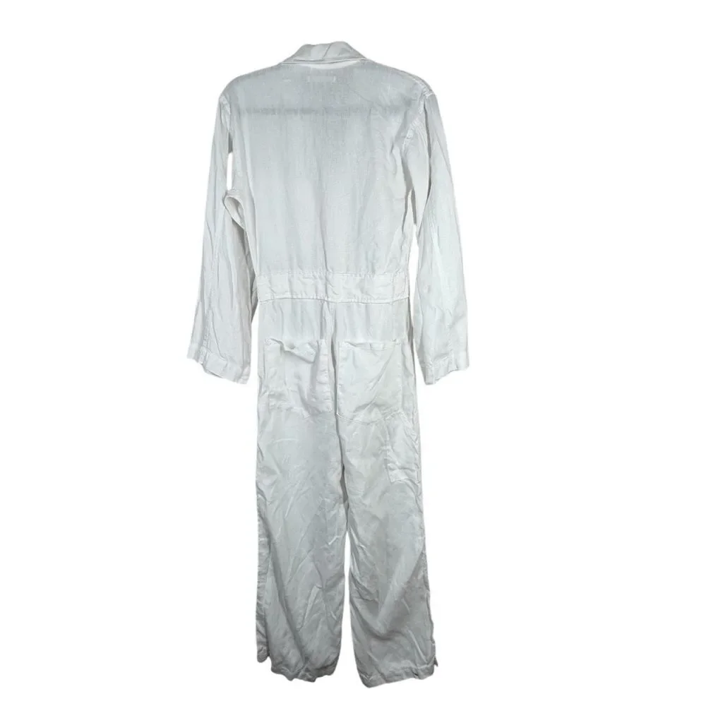 Reformation Cade Linen Jumpsuit White Button Front Lagenlook Minimalist Size XS
